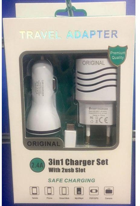 Generic 3-In-1 Charger Set With 2 USB Port - White