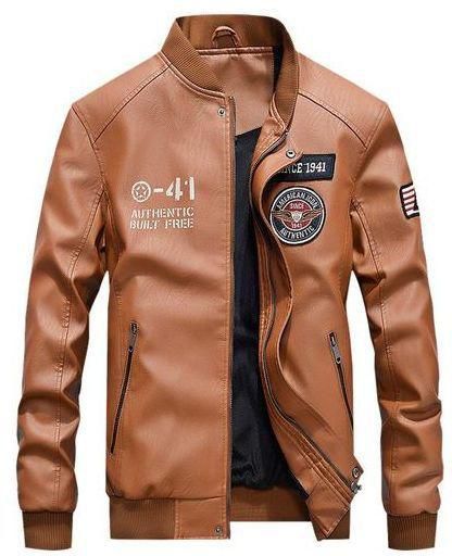 Casual Men Leather Jacket-Brown-Men's Leather Weather Jacket