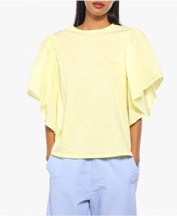 Yellow Ruffled Cotton T-Shirt