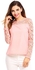 Sunshine Cyber Casual O-Neck Long Sleeve Lace Hollow Out Patchwork Pullover T-Shirt ( Pink )