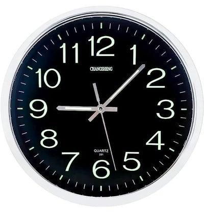 ALMEKAQUZ Modern Glow in The Dark Wall Clock, Non-Ticking Silent Movement Night Light Clock, Luminous Function Numbers and Hands, Decorative for Home Living Room Office (silver)