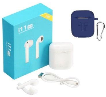 I11 Bluetooth In-Ear Earphones With Mic Charging Case And Cover White/Blue