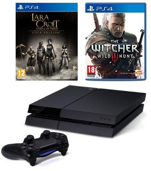 Sony PlayStation 4 - 500GB, Black with 2 Games: Lara Croft: Gold Edition and The Witcher 3: Wild Hunt Bundle