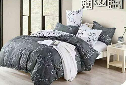 Generic Vizier - Comfortable King Size (220X240cm) 6 Pieces Bedding Duvet Cover Set - Floral Grey White