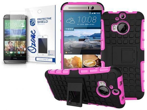 Ozone Tough Shockproof Hybrid Case Cover with Screen Protector for HTC One M9 Plus Hot Pink