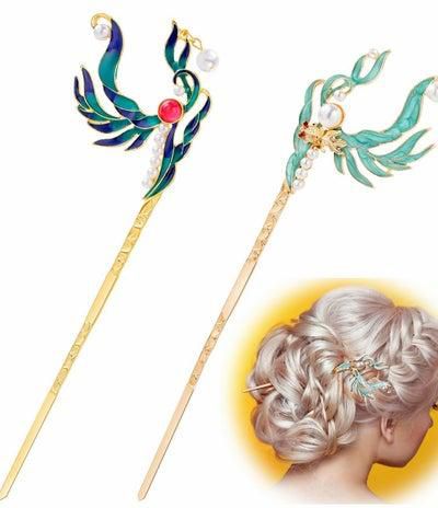 Chinese Hair Chopsticks, 2Pcs Vintage Pearl Rhinestones Sticks, Chignon Pin Chopsticks Styling Making Accessories for Women Long