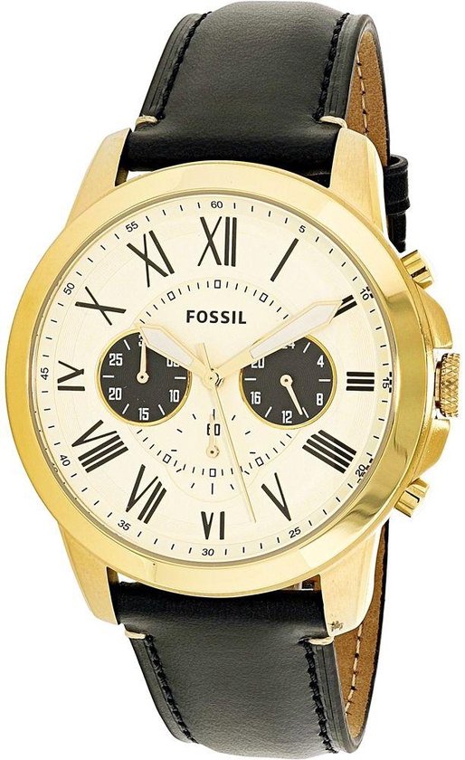 Fossil Grant Men's Gold Dial Leather Band Watch - FS5272