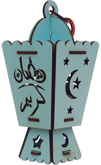 Small Wooden Ramadan Lantern 15 X 7 Cm Blue Brown