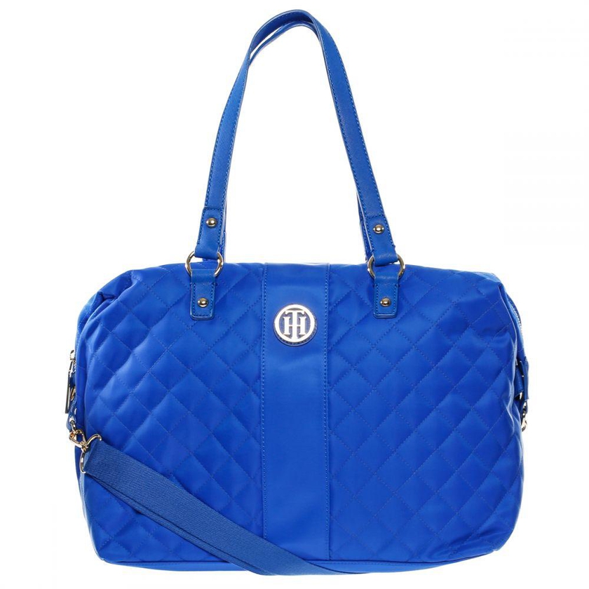 Tommy Hilfiger Leather Bag For Women,Blue - Tote Bags