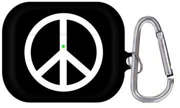علبة حماية بطبعة علامة السلام مع حلقة للتعليق لسماعات أبل آيربودز برو الجيل 2/1 (2019) أسود/ أبيض