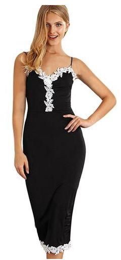 Fashion Spaghetti Strap Bodycon Dress Women - Black