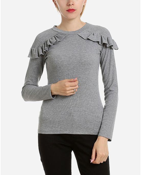 M.Sou Decorated Sleeves Top - Heather Grey
