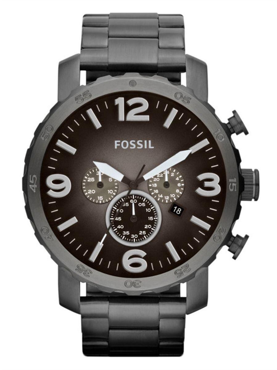 Fossil Nate For Men Black Dial Stainless Steel Band Chronograph Watch - JR1437