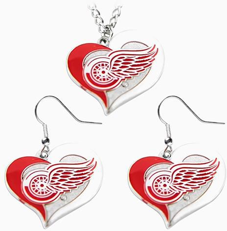 NHL Swirl Heart Necklace and Earring Jewelry Set