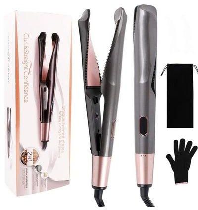 Straightening Brush, DMG 2 in 1 Flat Iron Hair Straightener and Curler with Ceramic Spiral Panel, Smart Anti-Scald Straightening Brush Flat Iron Hair Straightener with Adjustable Temperature Settings