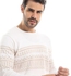 Ted Marchel Ribbed Cuffs Long Sleeves Off White & Beige Chest Pattern Pullover