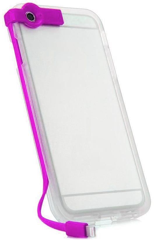 جراب شفاف مقوى مزود بكابل وباضاءه ذاتيه لـ iPhone 6 Plus - كابل ارجوانى