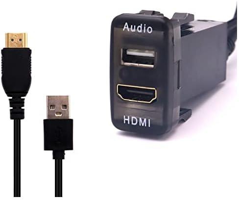 AWADUO Vigo HDMI Power Socket Mount Cable +USB Audio Input Use for Toyota Charge Car Charger USB Adapter(40X22mm)