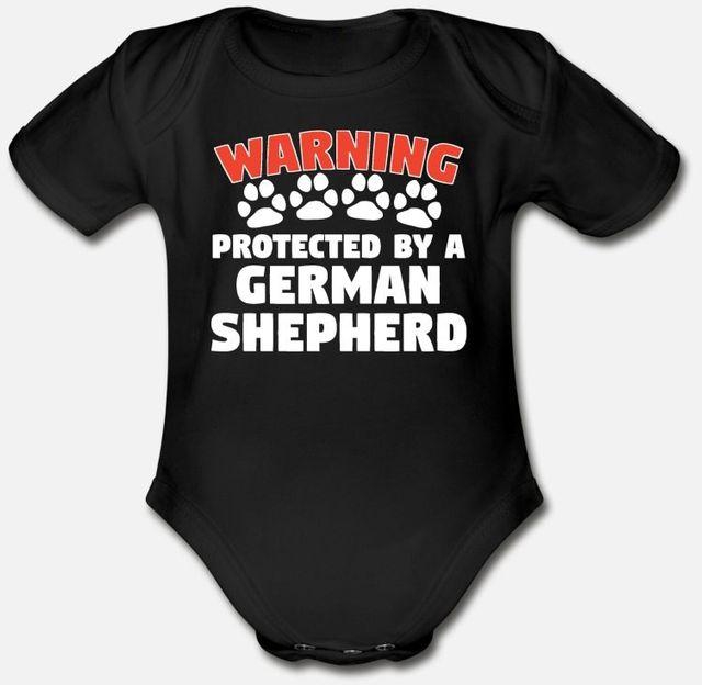 Warning Protected By A German Shepherd Organic Short Sleeve Baby Bodysuit_2