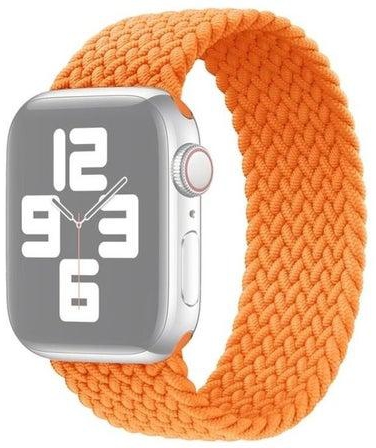 Metal Head Braided Nylon Solid Colour Replacement Strap Watchband for Apple Watch Series 7/6/SE/5/4/3/2/1 42/44/45mm, Size:M 155mm Orange