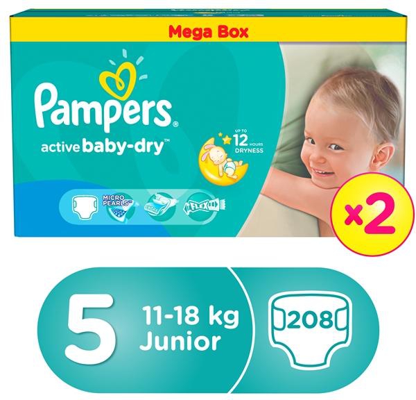 Pampers Active Baby Megabox Size 5 Junior ( 11 - 18 kg )  Dual Pack - 208 Diapers