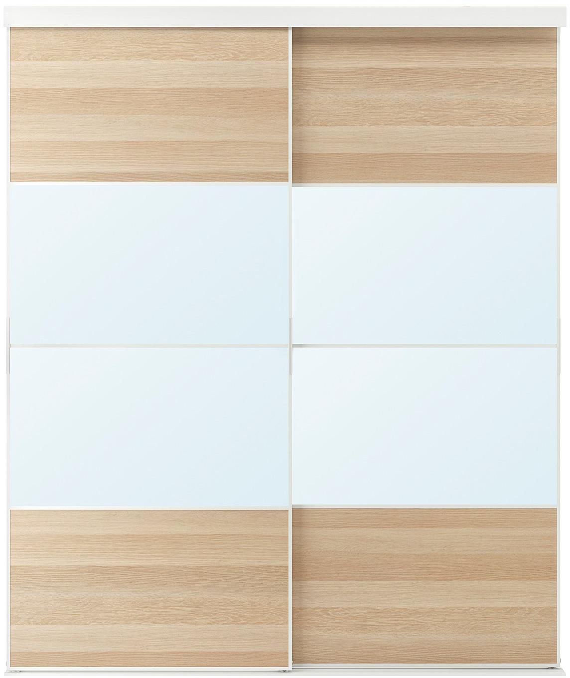 SKYTTA / MEHAMN/AULI Sliding door combination - white/white stained oak effect mirror glass 202x240 cm