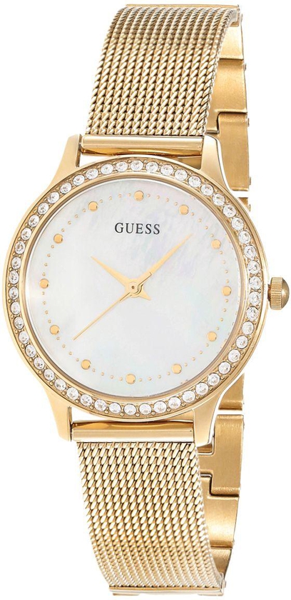 Guess Chelsea Women's Mother of Pearl Dial Stainless Steel Mesh Band Watch - W0647L3