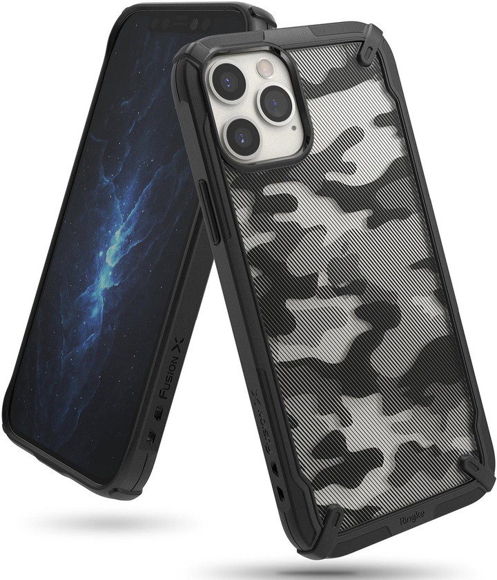 Ringke Cover for iPhone 12 / iPhone 12 Pro Case (6.1 Inch) Hard Fusion-X Ergonomic Transparent Shock Absorption TPU Bumper [ Designed Case for iPhone 12 / iPhone 12 Pro ] - Camo Black