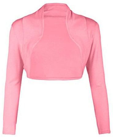 Solid Color Long Sleeve Women's Shrugs Short Coat Slim Fit Small Cardigan Top Pink