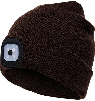 Unisex Outdoor Cycling Hiking LED Light Knitted Hat Winter Elastic Beanie Cap Coffee 20*10*20cm