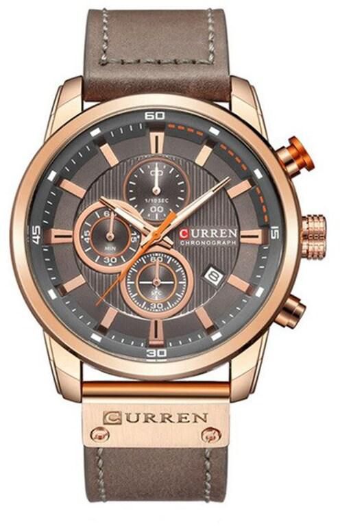 Curren - Quartz Analog Watch Leather Band Waterproof Wristwatch with Date Display, 8291 - Gold, Grey