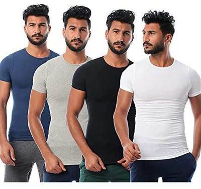 Round-Neck Short Sleeve Solid Undershirt Set Of 4 Multicolour