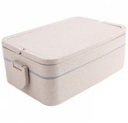 Wheat Straw Portable Double Layers Large Capacity Square Lunch Box - Blue