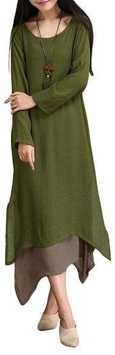 فستان بطبقتين وتصميم قديم، لون أخضر داكن أخضر غامق