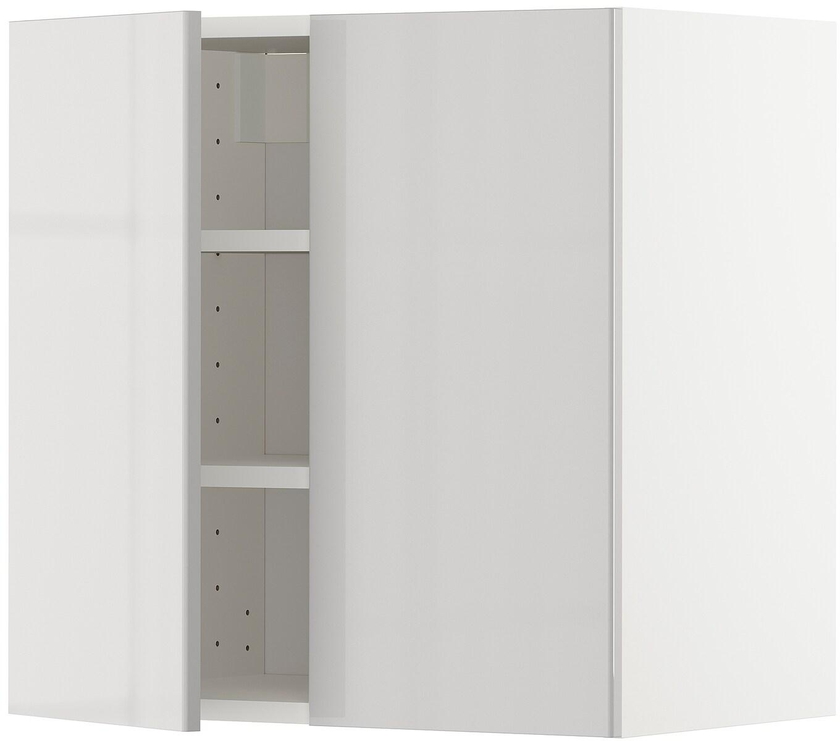 METOD Wall cabinet with shelves/2 doors - white/Ringhult light grey 60x60 cm