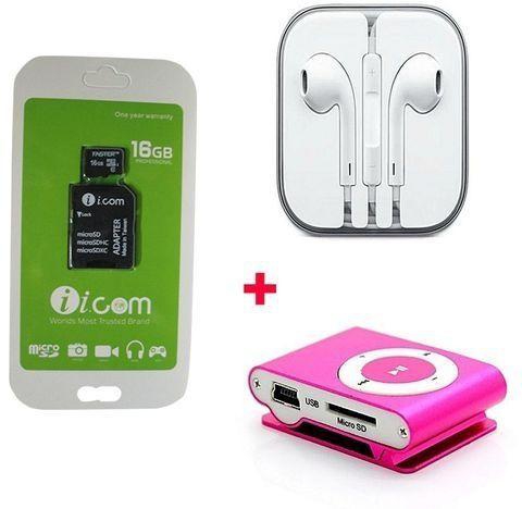 Generic 16gb Memory card with Free earphoes and MP3 Player - Black