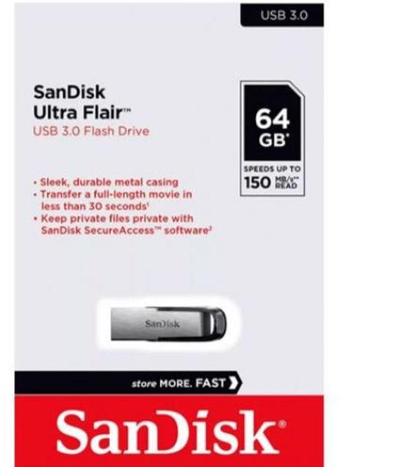 Sandisk محرك أقراص فلاش SanDisk Ultra Flair USB 3.0 سعة 64جيجابايت بسرعة تصل إلى 150ميجابايت/ثانية