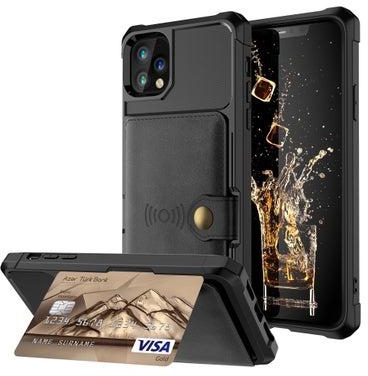 Premium PU Leather Wallet Phone Case for iPhone12pro Max 6.7 Inch TPU Shockproof Cover with Card Cash Slots Black