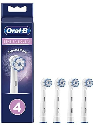 Oral-B Sensitive Clean Electric Toothbrush Head with Clean & Care Technology, Extra Soft Bristles for Gentle Plaque Removal, Pack of 4, White, [UK version]
