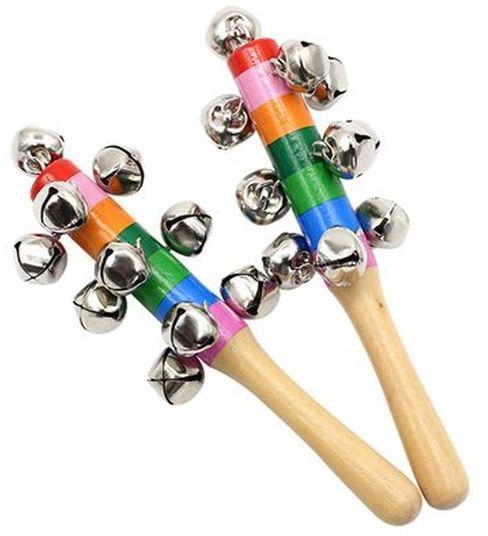 2 Pcs Baby Wooden Rattle Rainbow Color Hand Bell Baby Rattles Jingle Bells Infant Shaker Rattle Early Educational Toy 2021