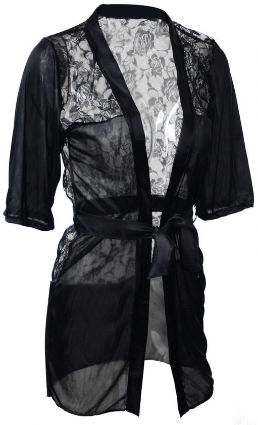 Fashion Black Satin Black Sexy Lingerie Costume Pajamas Underwear Sleepwear Robe And G-String