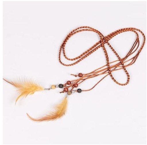 Fashion Feather Pendant Waist Rope - Dark Khaki