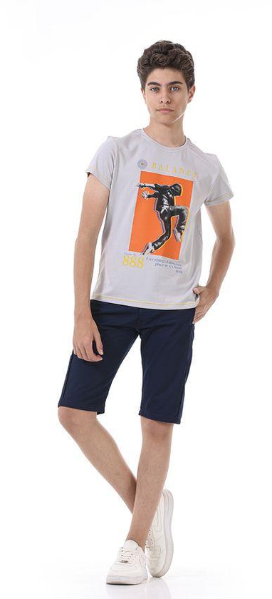 Ktk Gray T-Shirt Short Sleeve With Print For Boys