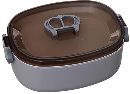 Plastic Sealed Lunch Box With Spoon - Grey