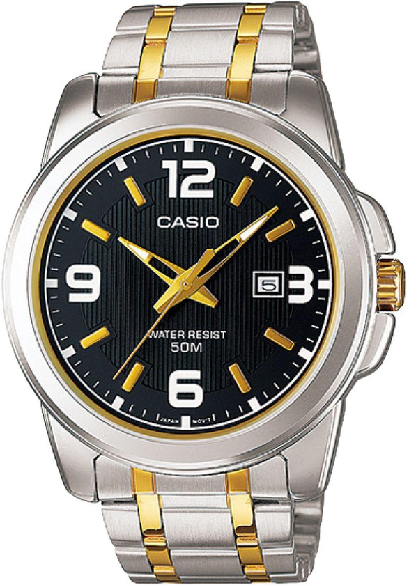 Casio Men's Black Dial Stainless Steel Band Watch - MTP-1314SG-1AV