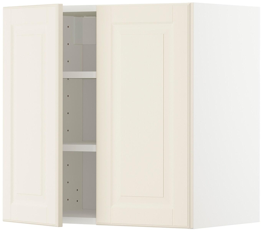 METOD خزانة حائط مع أرفف/بابين، أبيض, Bodbyn أبيض-عاجي، ‎60x60 سم‏