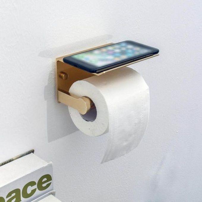 Toilet Paper Roll Holder Bathroom Tissue Wall Mounted Storage Hook Phone Holder Golden