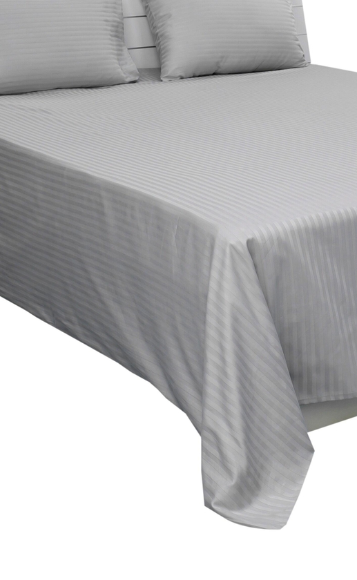 Hotel Linen Klub King Bed Sheet 3pcs Set , 100% Cotton 250Tc Sateen 1cm Stripe, Size: 260x280cm + 2pc Pillowcase 50x75cm , Silver