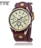 Ccq Mens Brown Vintage Leather Watch + Golden Ring
