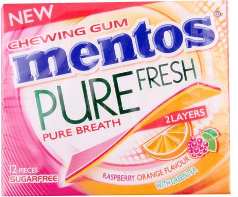 Mentos - Pure Fresh 2 Layers Raspberry & Orange Gum Sugar Free 33g
